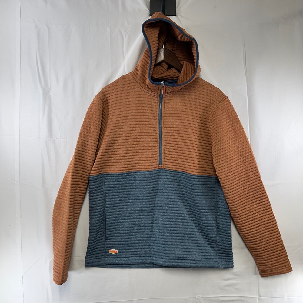Johnnie-O Werner Pullover Mens Medium Blue Moon Colorblock Ribbed 1/4 Zip Hood